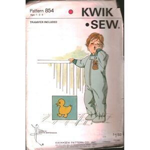 Vintage Kwik Sew 854 Toddler Sleeper Sewing Pattern Ages 1-2 Pajamas Applique